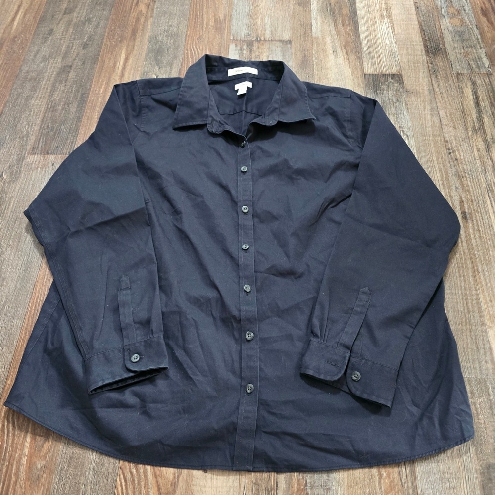 L.L.Bean Button Down Shirt Womens 2X Navy Blue Wrinkle Free Long Sleeve Cotton